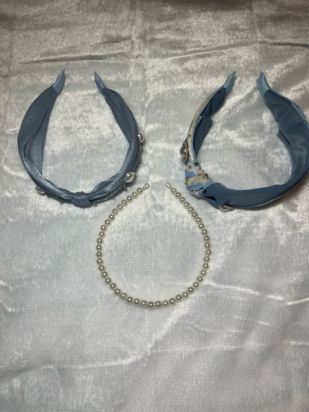 Blue Fabric Knot Pearl Headbands Set